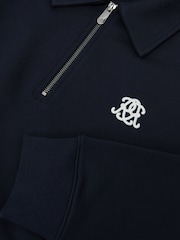 Reiss Navy Avi Monogram Relaxed Half-Zip Sweatshirt - Image 6 of 6