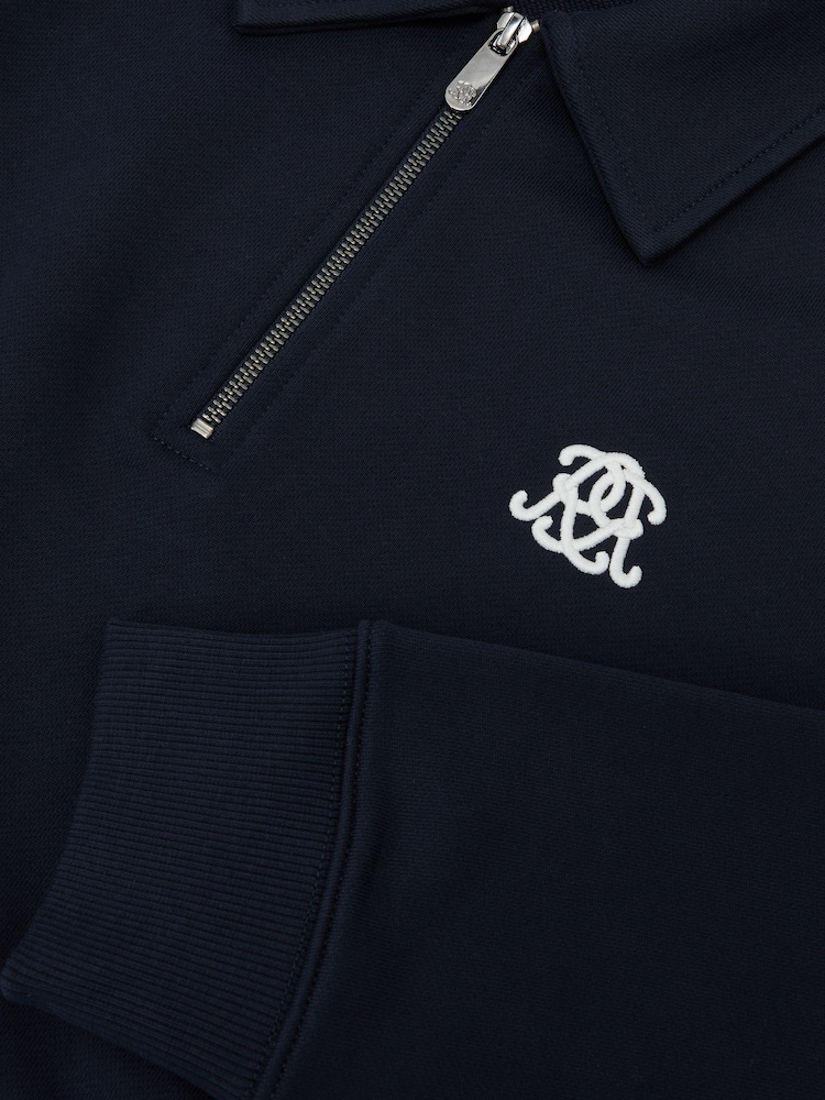 Reiss Navy Avi Monogram Relaxed Half-Zip Sweatshirt - Image 6 of 6