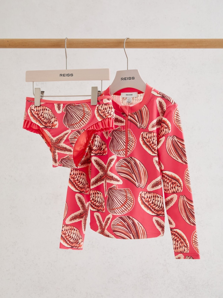 Reiss Coral Pink Nola 13-14 yrs Printed Rash Vest Bikini Set - Image 2 of 3