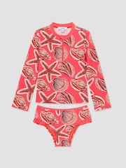 Reiss Coral Pink Nola 13-14 yrs Printed Rash Vest Bikini Set - Image 3 of 3