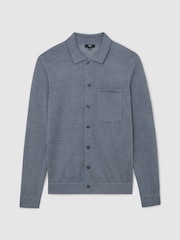 Reiss Airforce Blue Rainham Linen Button-Through Collared Cardigan - Image 2 of 6