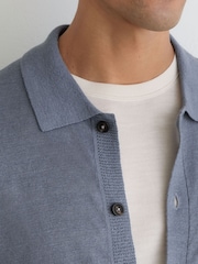 Reiss Airforce Blue Rainham Linen Button-Through Collared Cardigan - Image 3 of 6