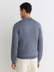 Reiss Airforce Blue Rainham Linen Button-Through Collared Cardigan - Image 5 of 6