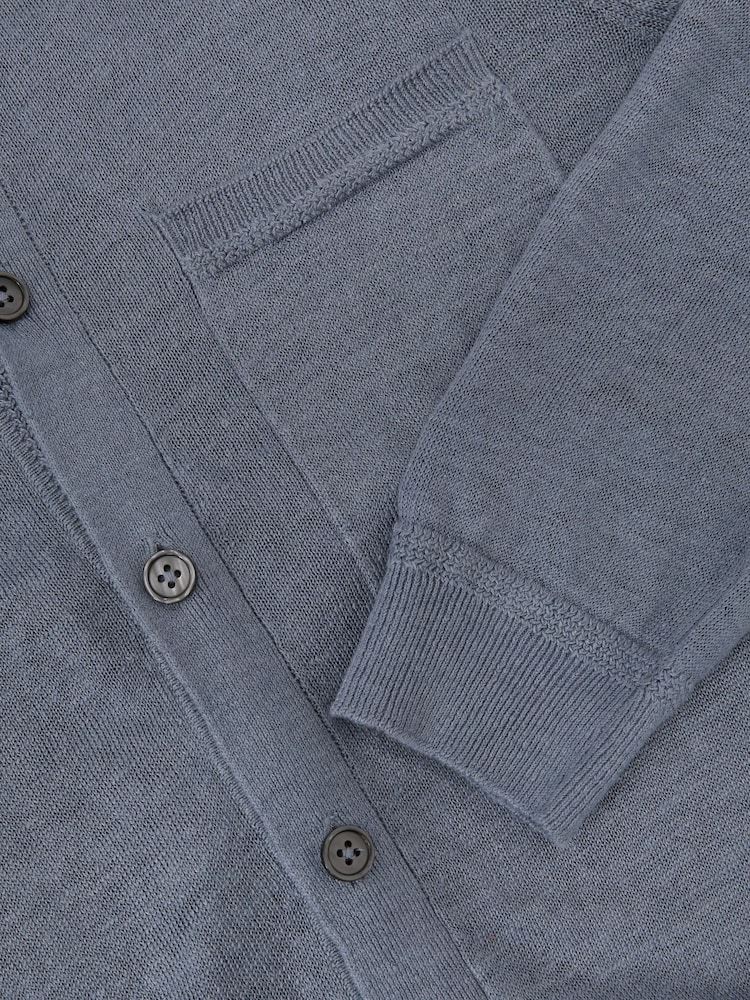 Reiss Airforce Blue Rainham Linen Button-Through Collared Cardigan - Image 6 of 6