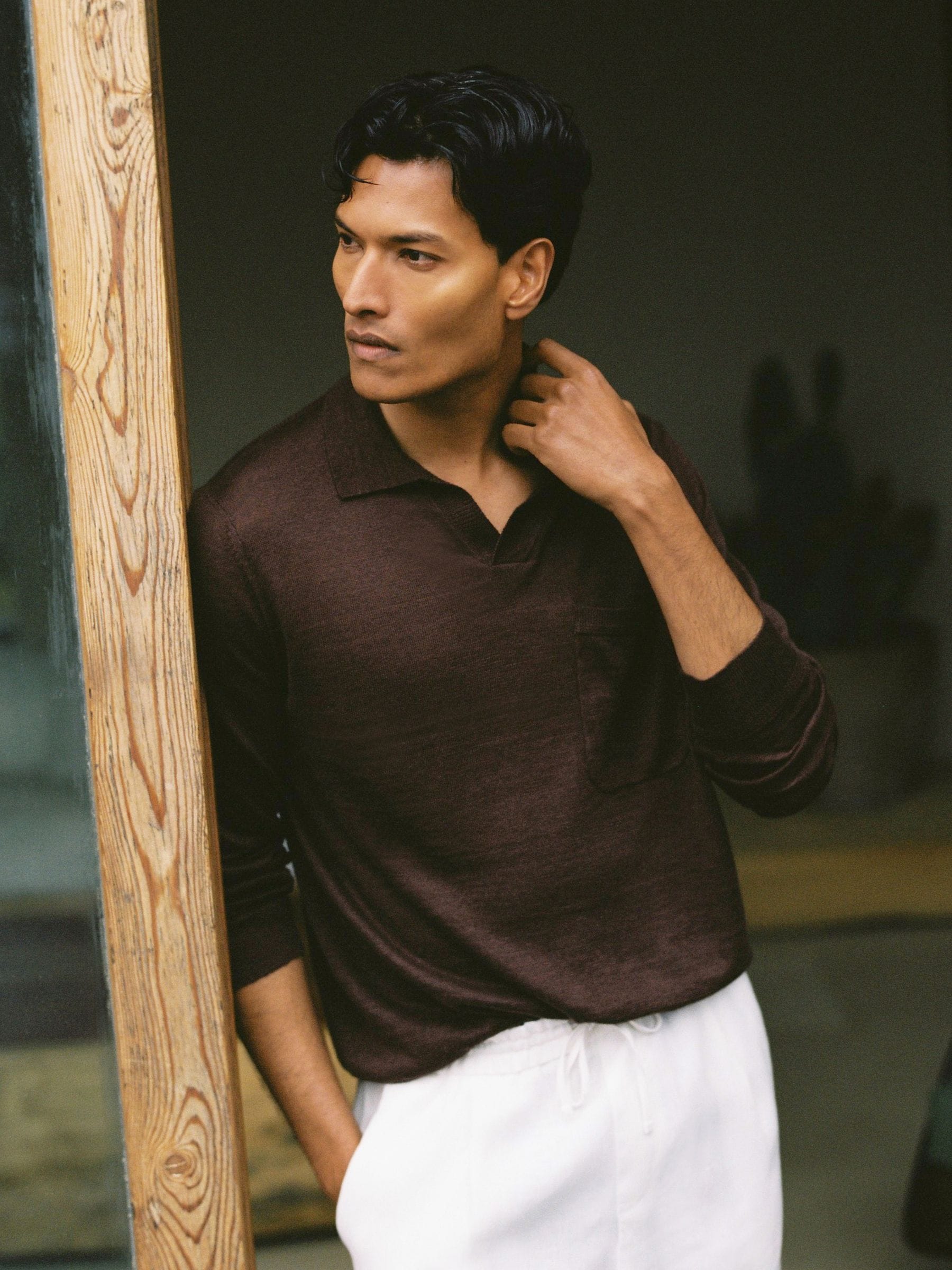 Buy Reiss Chocolate Brown Oaklands Linen Open-Collar Regular-Fit