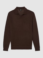 Reiss Chocolate Brown Oaklands Linen Open-Collar Regular-Fit Polo Shirt - Image 2 of 6