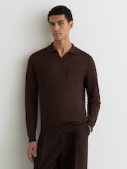 Reiss Chocolate Brown Oaklands Linen Open-Collar Regular-Fit Polo Shirt - Image 3 of 6