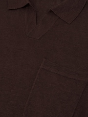 Reiss Chocolate Brown Oaklands Linen Open-Collar Regular-Fit Polo Shirt - Image 6 of 6
