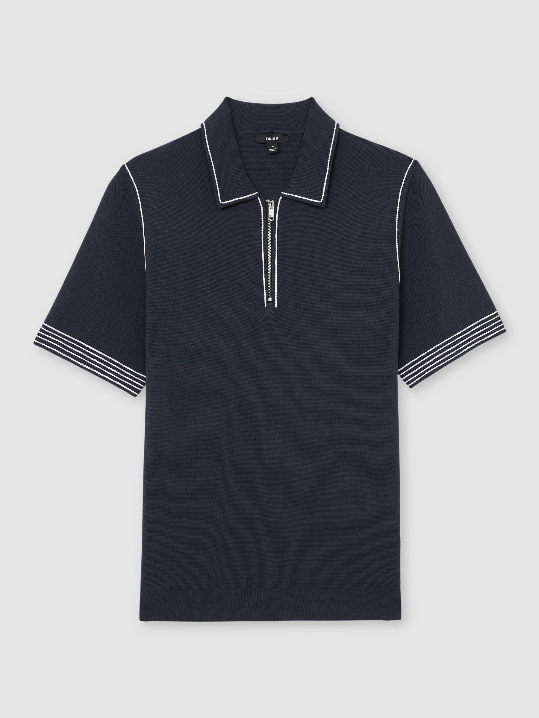 Buy Reiss Navy Mason Stitch-Detail Half-Zip Polo Shirt from Next