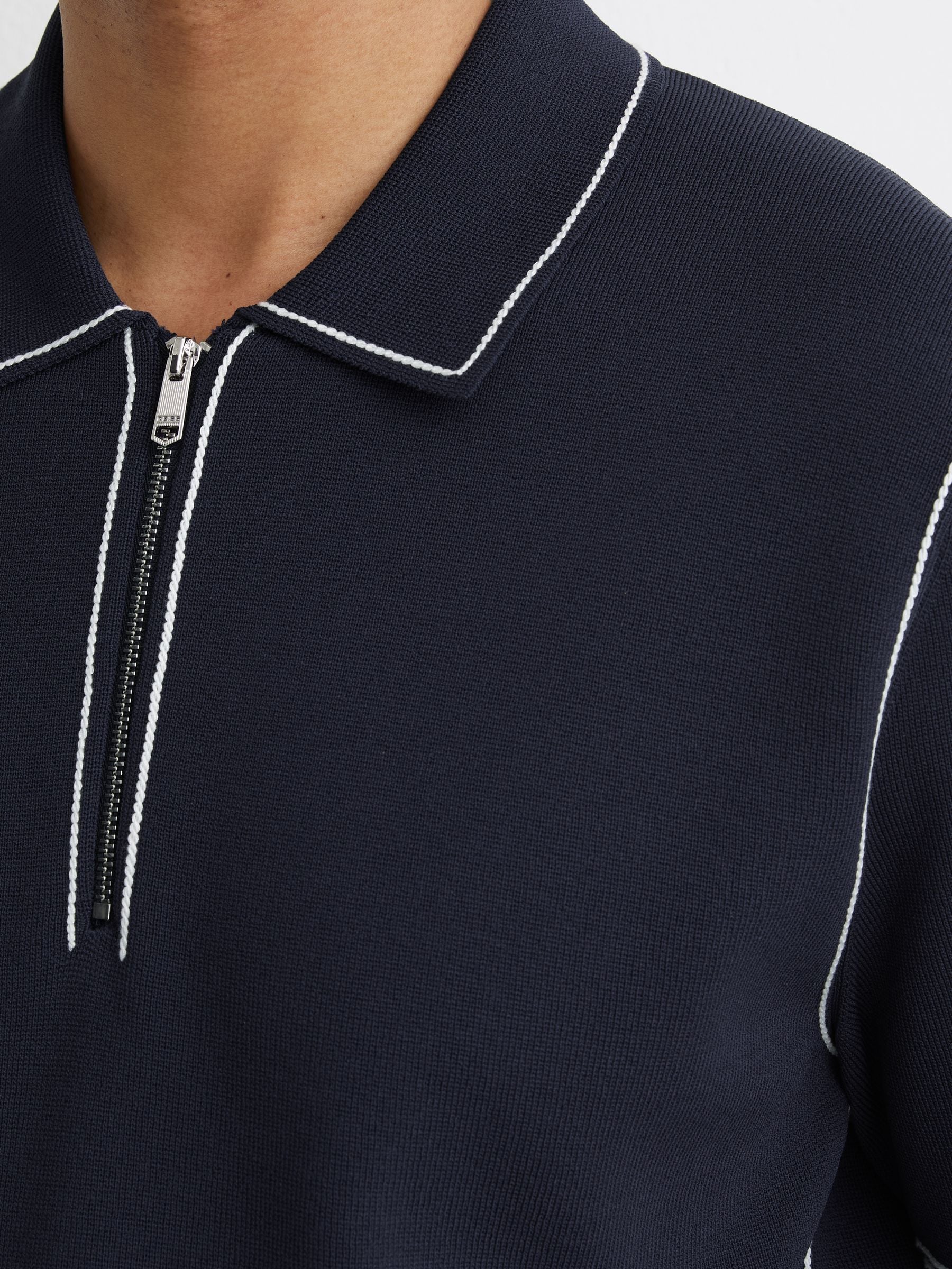 Buy Reiss Navy Mason Stitch-Detail Half-Zip Polo Shirt from Next