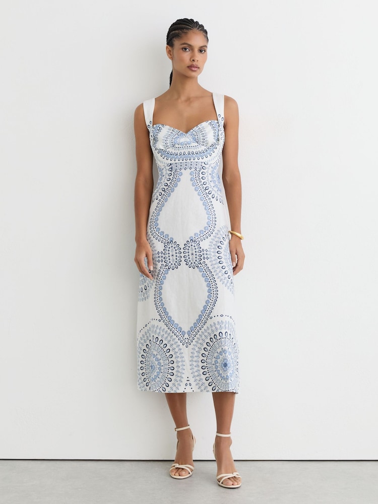 Reiss Ivory/Blue Addison Dresses - Image 1 of 6 Reiss Ivory/Blue Addison Dresses - Image 1 of 6