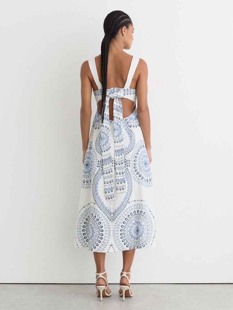 knee length dresses for ladies Addison Navy Floral Cotton Button-Down Midi Dress – Finery London main image 0