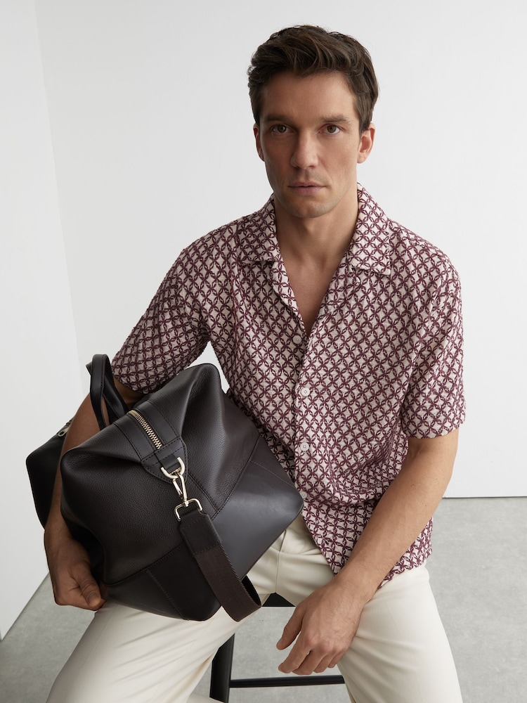 Reiss Rust Red Mills Cotton-Blend Embroidered Crochet Shirt - Image 1 of 7