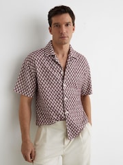 Reiss Rust Red Mills Cotton-Blend Embroidered Crochet Shirt - Image 5 of 7