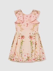 Reiss Ember Cotton Floral-Print Frill-Sleeve Dress - Imagen 1 de 3