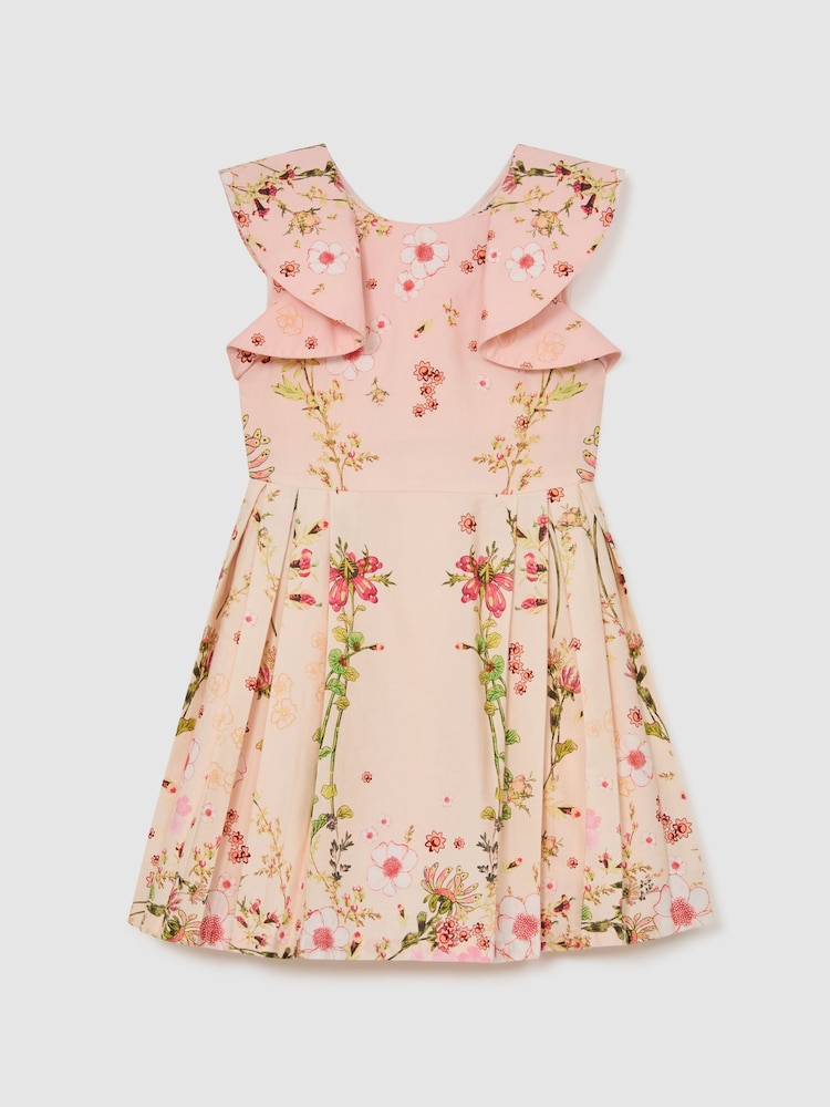 Reiss Ember Cotton Floral-Print Frill-Sleeve Dress - Imagen 1 de 3