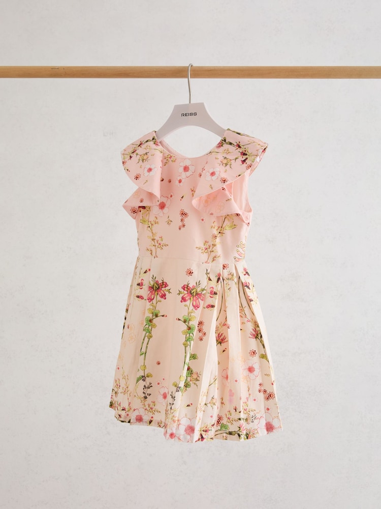 Reiss Ember Cotton Floral-Print Frill-Sleeve Dress - Imagen 2 de 3