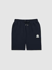 Reiss Navy Levin Monogram Embroidered Cotton Shorts - Image 2 of 6
