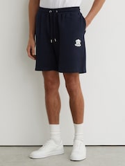 Reiss Navy Levin Monogram Embroidered Cotton Shorts - Image 3 of 6
