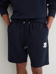Reiss Navy Levin Monogram Embroidered Cotton Shorts - Image 4 of 6