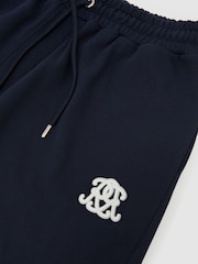 Reiss Navy Levin Monogram Embroidered Cotton Shorts - Image 6 of 6