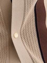Reiss Camel Brown Axis Argyle-Knit Press-Stud Polo Shirt - Image 4 of 7