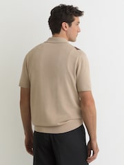 Reiss Camel Brown Axis Argyle-Knit Press-Stud Polo Shirt - Image 5 of 7