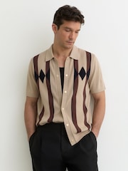 Reiss Camel Brown Axis Argyle-Knit Press-Stud Polo Shirt - Image 6 of 7