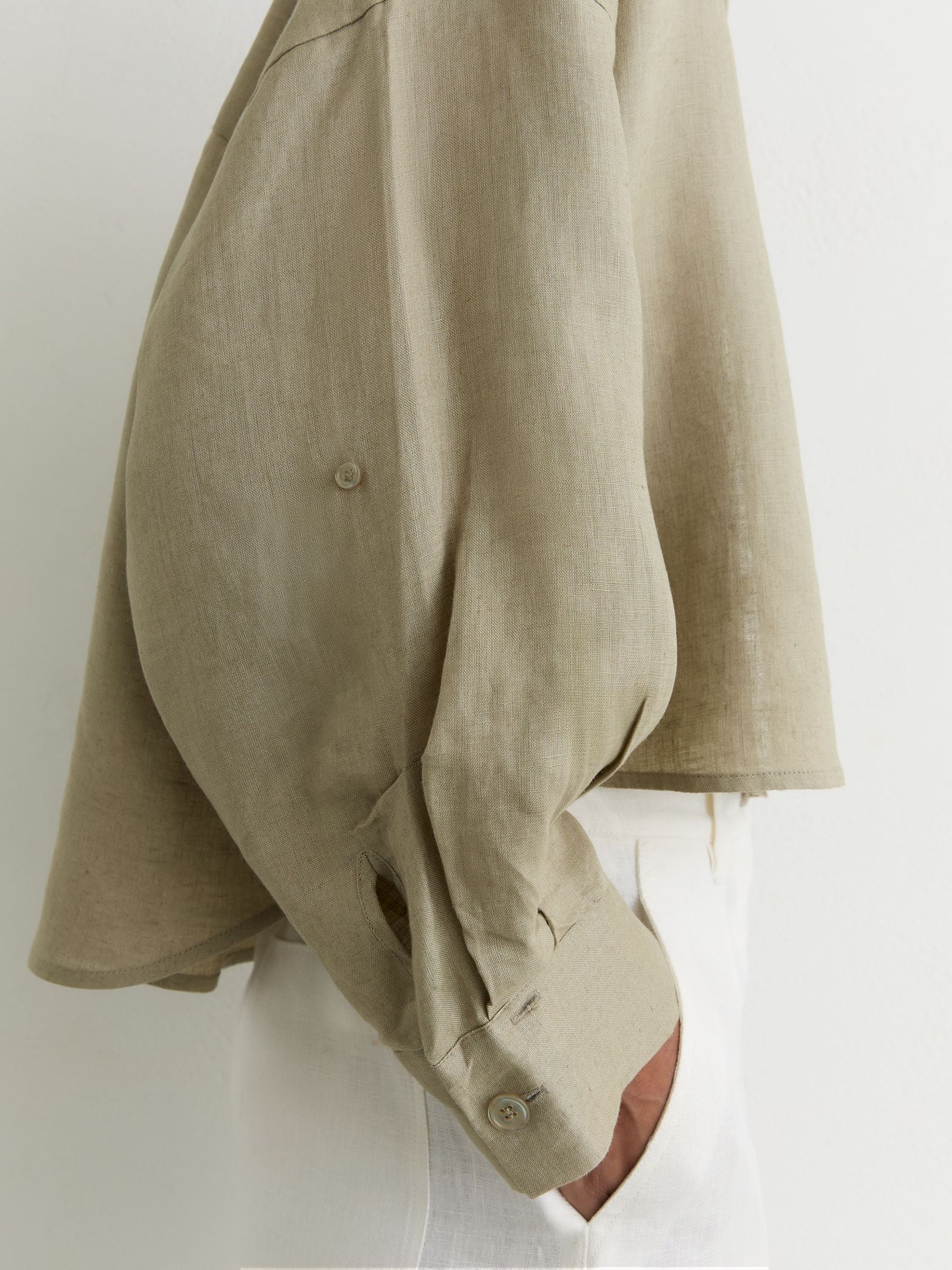 Buy Reiss Green Solena Linen Oversize Cropped Shirt from Next USA