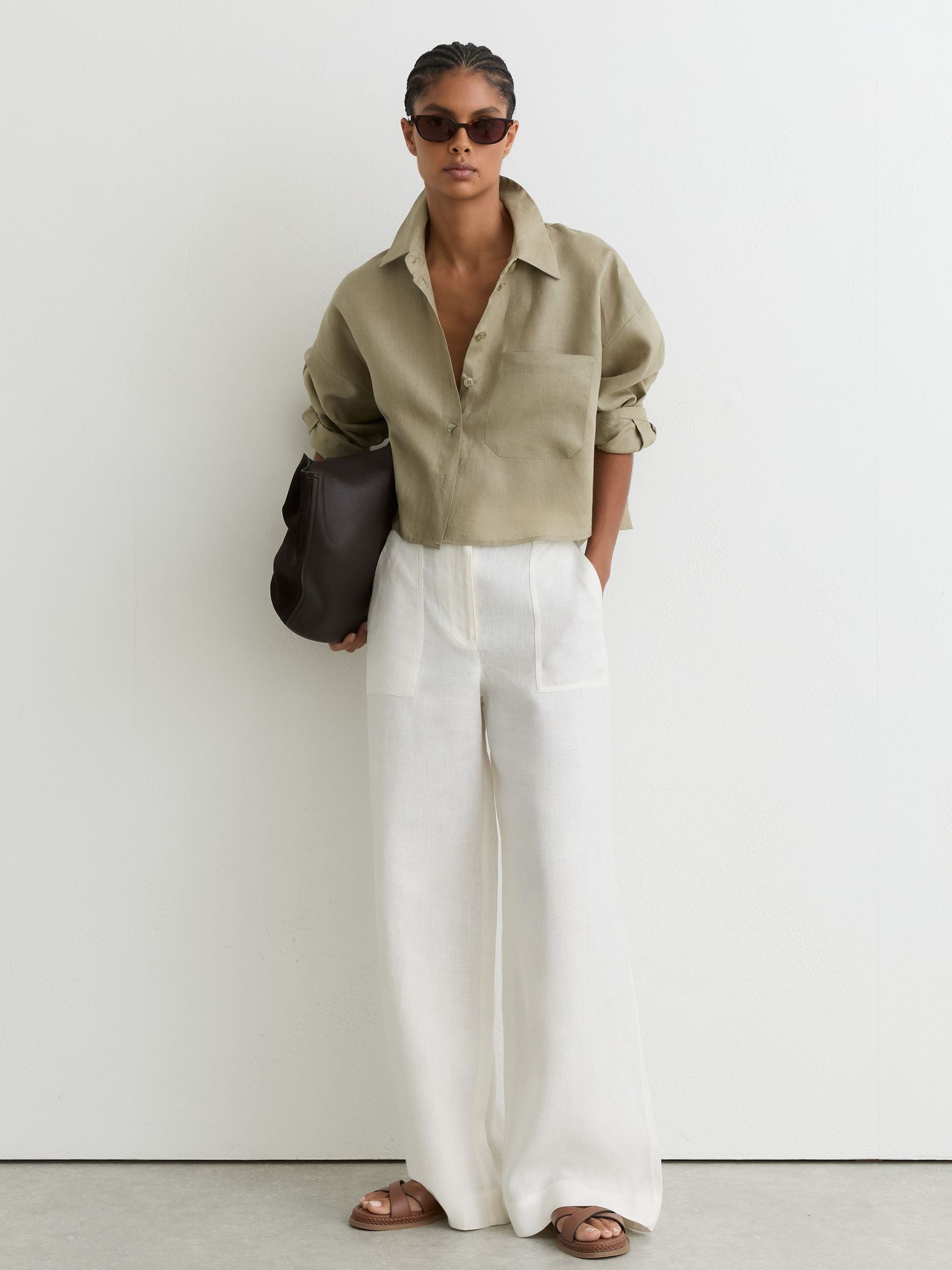 Wide Cropped Linen Shirt 23SS オーバーサイズ Buy Reiss Green Solena Linen Oversize Cropped Shirt from Next USA