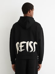 Reiss Black Newton Cotton Logo-Print Hoodie - Image 3 of 6