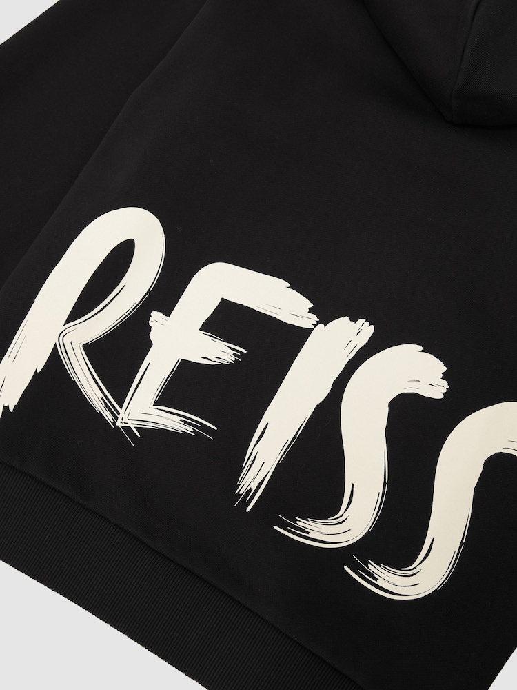 Reiss Black Newton Cotton Logo-Print Hoodie - Image 6 of 6 Reiss Black Newton Cotton Logo-Print Hoodie - Image 6 of 6