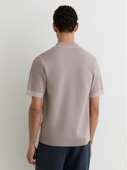 Reiss Light Taupe Brown Newbury Contrast-Stitch Knitted Polo Shirt - Image 5 of 6