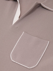 Reiss Light Taupe Brown Newbury Contrast-Stitch Knitted Polo Shirt - Image 6 of 6