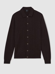 Reiss Chocolate Brown Findlay Merino Wool Wide-Rib Half-Zip Jumper - Image 2 of 6