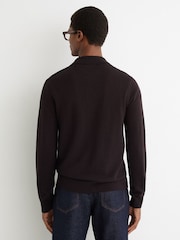 Reiss Chocolate Brown Findlay Merino Wool Wide-Rib Half-Zip Jumper - Image 5 of 6