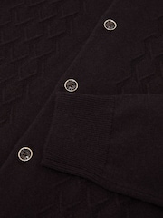 Reiss Chocolate Brown Findlay Merino Wool Wide-Rib Half-Zip Jumper - Image 6 of 6