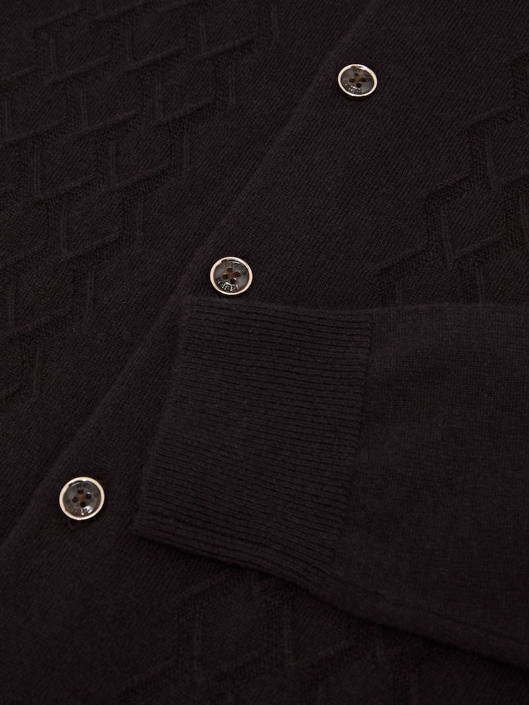 Reiss Chocolate Brown Findlay Merino Wool Wide-Rib Half-Zip Jumper - Image 6 of 6