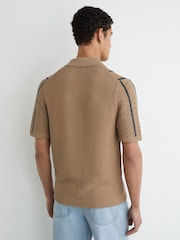 Reiss Light Camel Ellingham Cotton-Blend Textured-Knit Stripe Shirt - Image 5 of 6