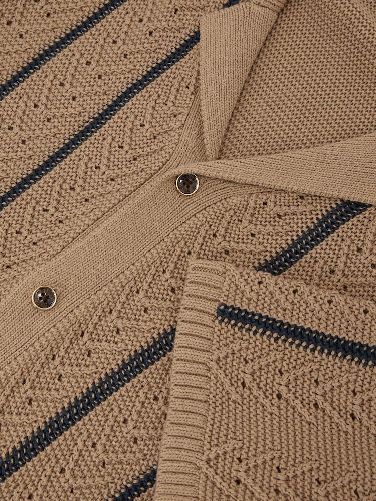 Reiss Light Camel Ellingham Cotton-Blend Textured-Knit Stripe Shirt - Image 6 of 6 Reiss Light Camel Ellingham Cotton-Blend Textured-Knit Stripe Shirt - Image 6 of 6