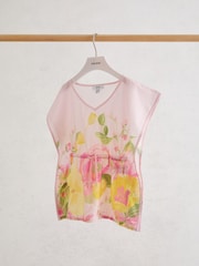 Reiss Pink Print Kila Cotton Floral-Print Kaftan - Image 1 of 3