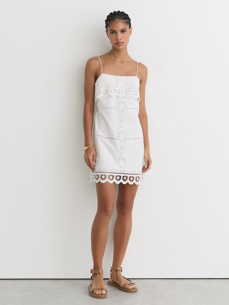 Reiss Ivory Toni Cotton Lace-Detail Mini Dress - Image 1 of 6 Reiss Ivory Toni Cotton Lace-Detail Mini Dress - Image 1 of 6