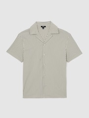 Reiss Soft Sage Green Aurelia Cotton-Blend Stripe Cuban-Collar Shirt - Image 2 of 7
