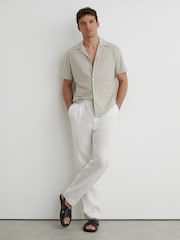 Reiss Soft Sage Green Aurelia Cotton-Blend Stripe Cuban-Collar Shirt - Image 4 of 7