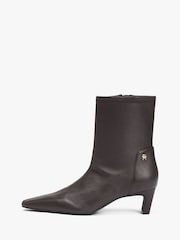 Tommy Hilfiger Brown Monogram Plaque Leather Mid Boots - Image 8 of 8