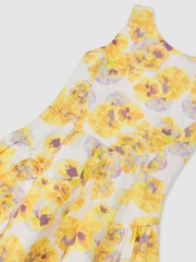 فستان Irena بلا أكمام من القطن مزين بطبعة موردة من Reiss - Image 3 of 3