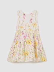 Reiss Ivory Print Fern 3-9 yrs Cotton Floral-Print Bow-Detail Dress - Image 1 of 3