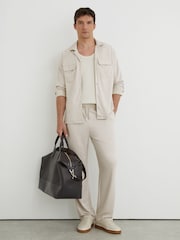 Reiss Light Stone Delmer Jersey Twin-Pocket Cuban-Collar Overshirt - Image 3 of 5