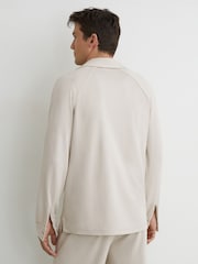 Reiss Light Stone Delmer Jersey Twin-Pocket Cuban-Collar Overshirt - Image 4 of 5