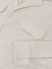 Reiss Light Stone Delmer Jersey Twin-Pocket Cuban-Collar Overshirt - Image 5 of 5